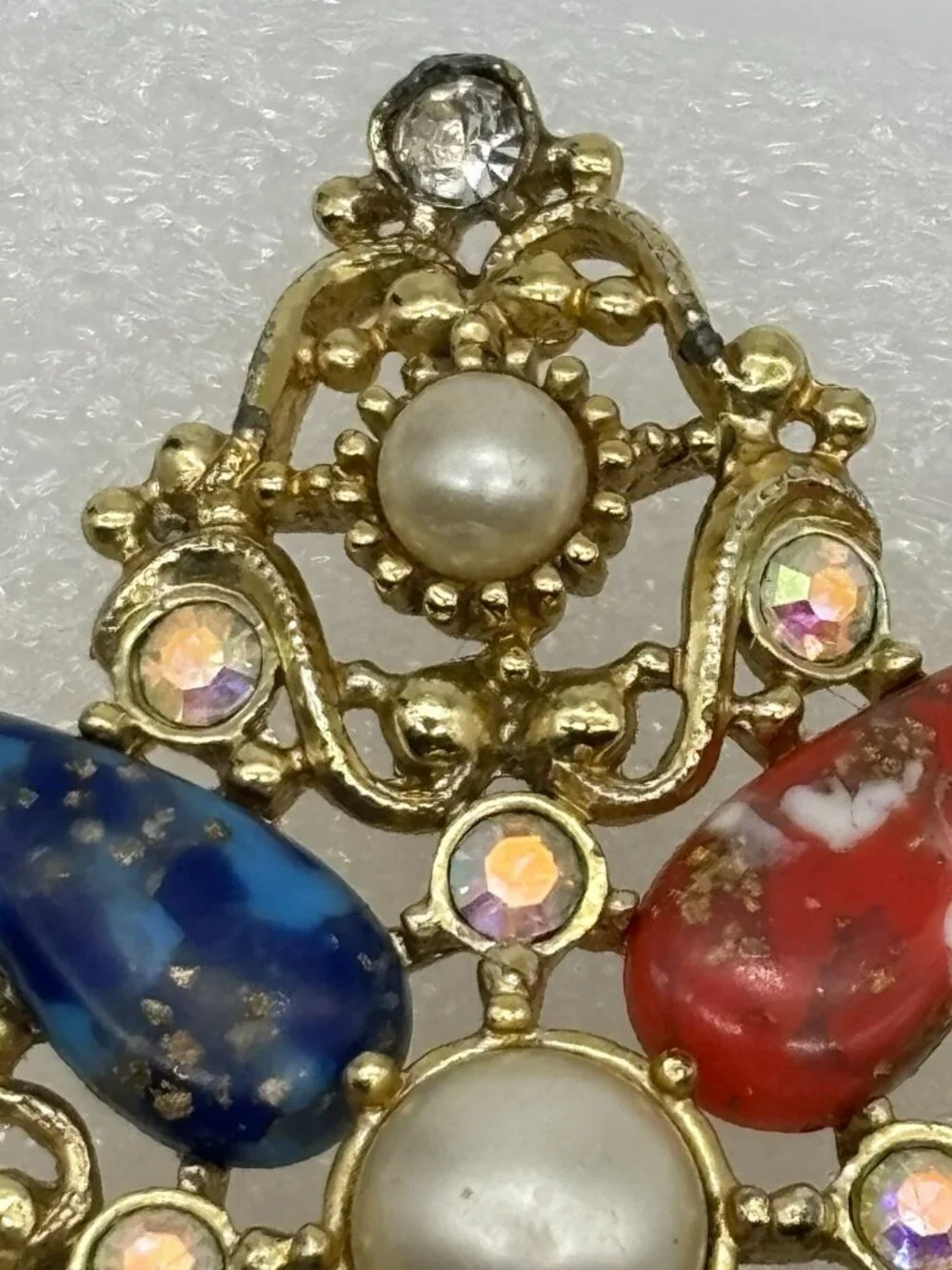Vintage Sarah Coventry Galaxy Brooch Pendant Gold Tone Resin With AB Rhinestones